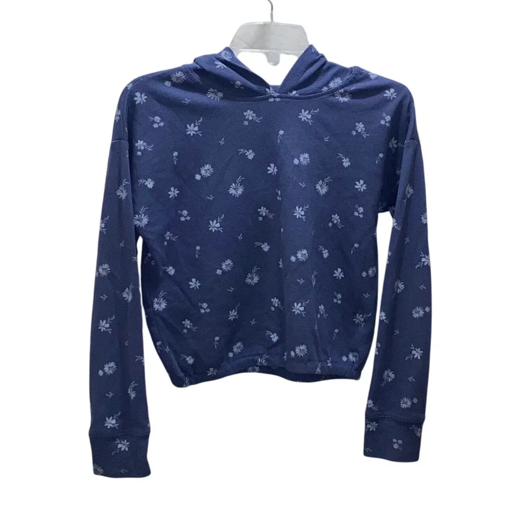 OshKosh B'gosh Girls 14 14A Blue‎ Floral Waffle Knit Hoodie